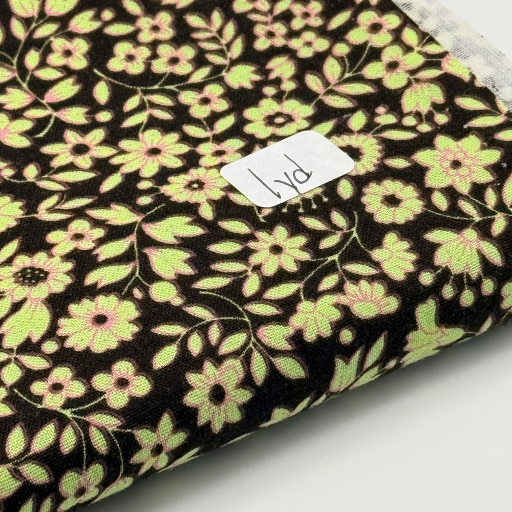 Ditsy Floral Cotton Fabric Small Flower Print Brown Green 1 Yard Craft